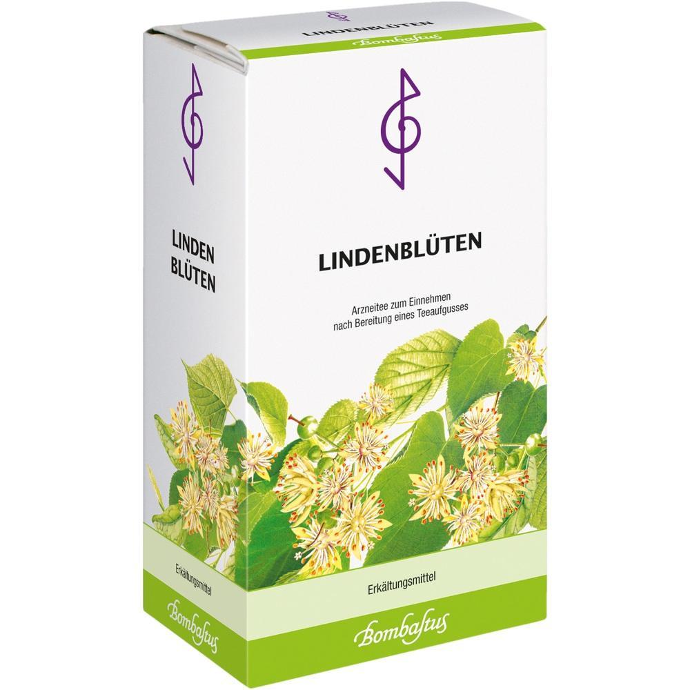 Eine Packung Lindenbl&uuml;tentee mit gr&uuml;nen Bl&auml;ttern und Bl&uuml;ten auf der Vorderseite.