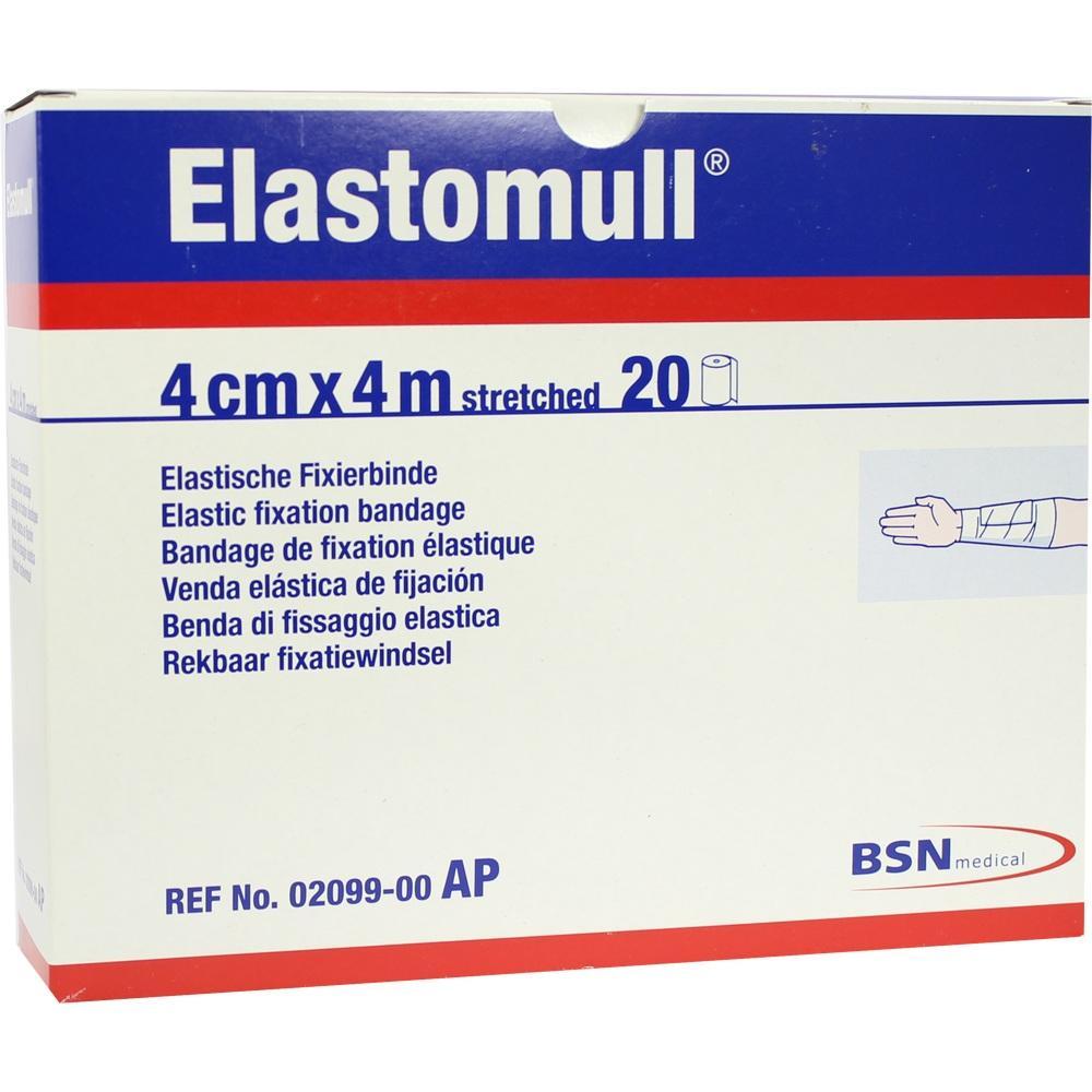 Verpackung einer elastischen Fixierbinde von Elastomull, 4cm mal 4m.