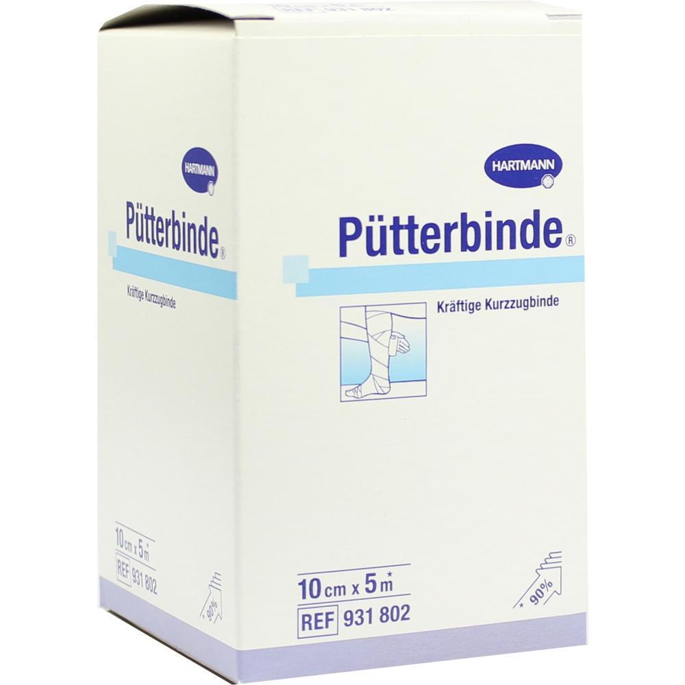 Eine wei&szlig;e Verpackung mit der Aufschrift "P&uuml;tterbinde, kr&auml;ftige Kurzzugbinde".