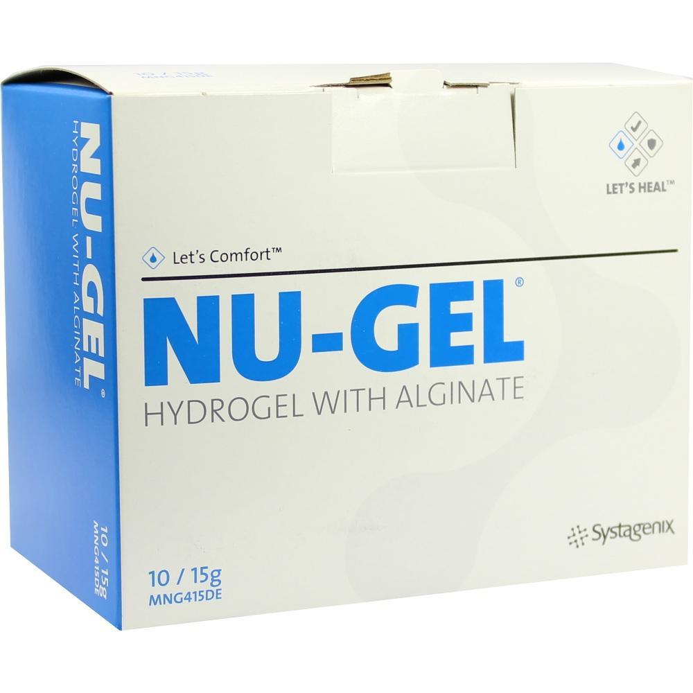 Eine Packung Hydrogel mit dem Namen "NU-GEL" ist abgebildet.