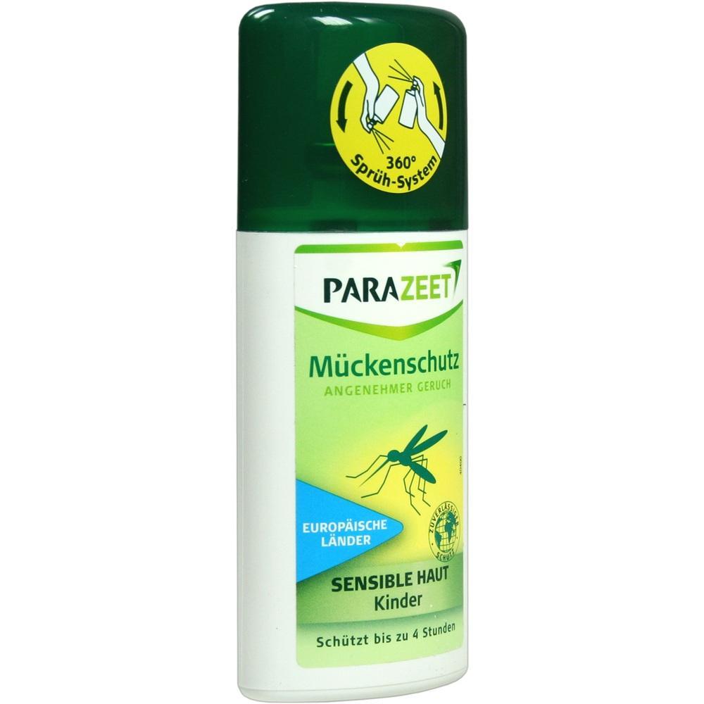 Eine grüne Flasche mit Mückenschutzspray für Kinder mit sensible Haut.