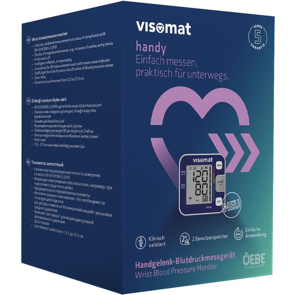 Verpackung eines Handgelenk-Blutdruckmessger&auml;ts mit Herzsymbol und Ger&auml;tabbildung.