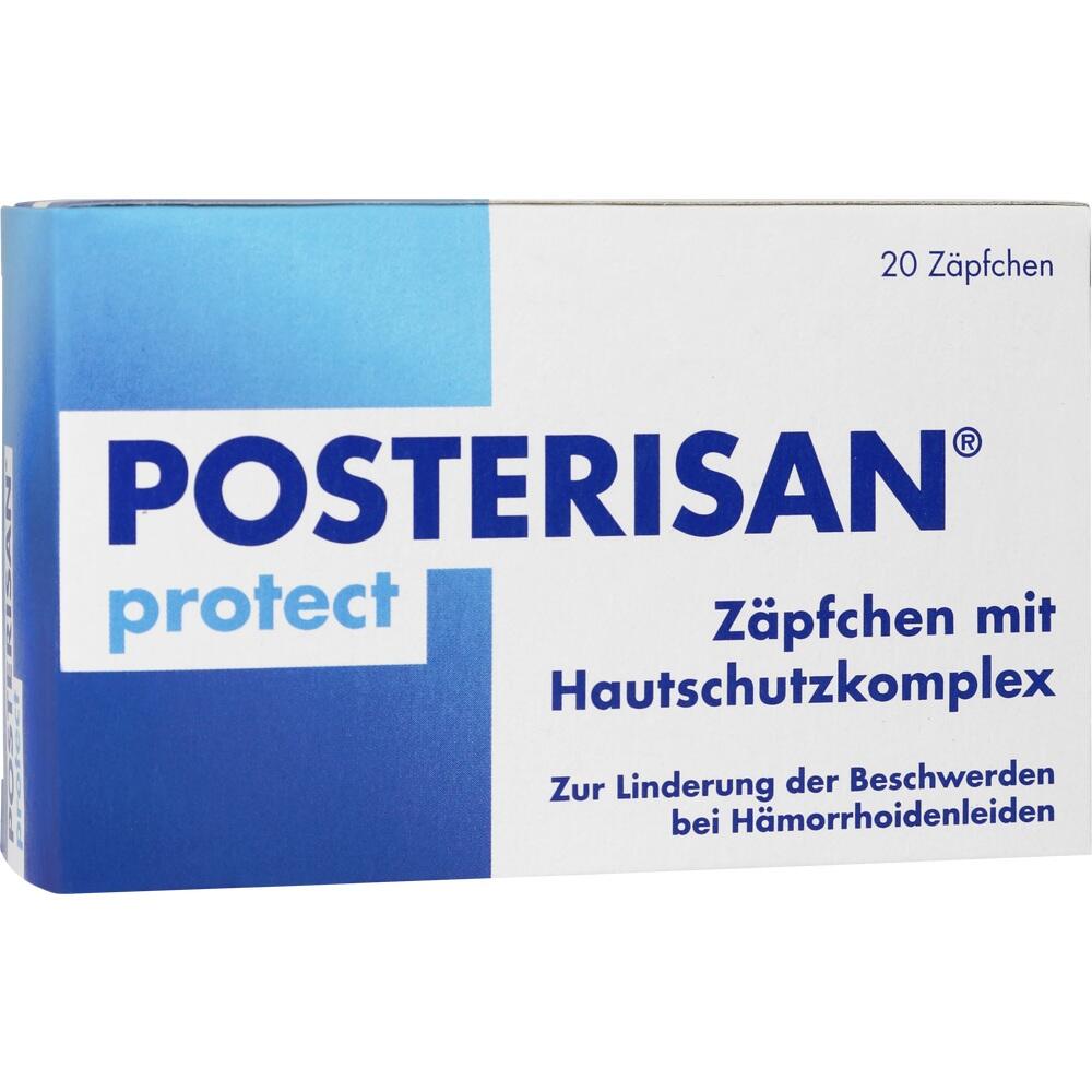 Verpackung von Posterisan protect Z&auml;pfchen gegen H&auml;morrhoiden.