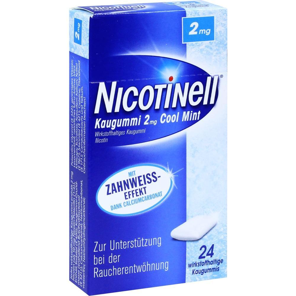Blaue Packung Nikotinkaugummi mit Cool-Mint-Geschmack zur Unterst&uuml;tzung bei Raucherentw&ouml;hnung.