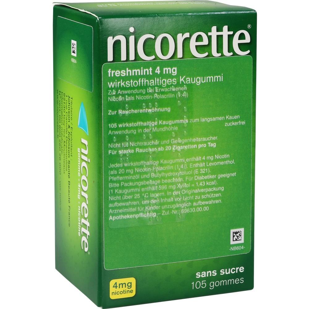 Gr&uuml;ne Packung Nicorette-Kaugummi zur Raucherentw&ouml;hnung mit 4 mg Nikotin.