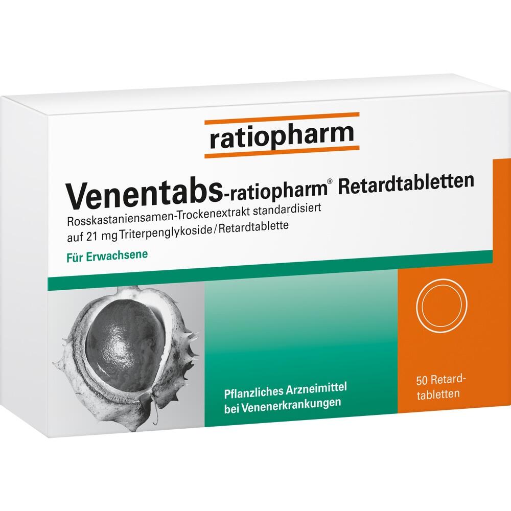 Schachtel mit Venentabs von Ratiopharm f&uuml;r Venenprobleme.