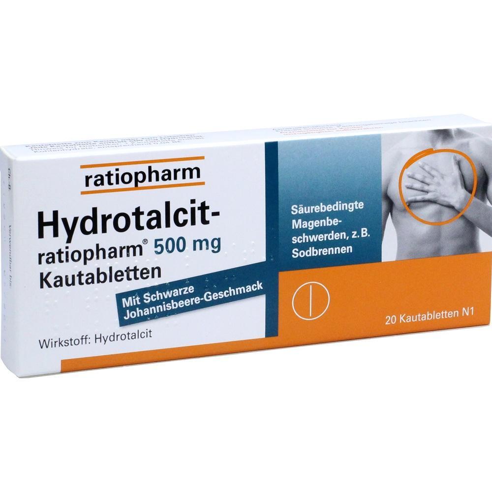 Medikamentenverpackung f&uuml;r Kautabletten gegen Sodbrennen mit Johannisbeergeschmack.