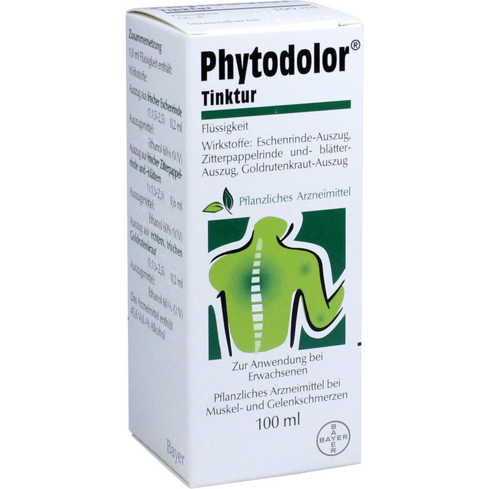 Schachtel mit pflanzlichem Arzneimittel namens Phytodolor zur Linderung von Schmerzen.