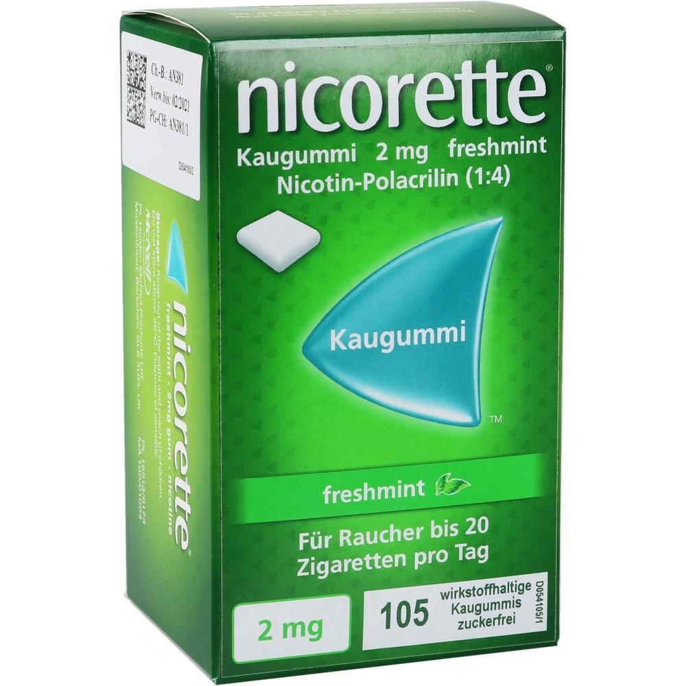 Gr&uuml;ne Packung von Nicorette Kaugummi mit Freshmint-Geschmack.
