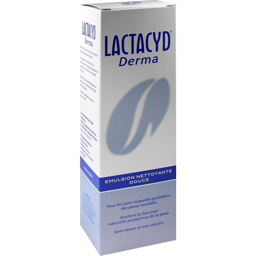 Wei&szlig;e Verpackung mit der Aufschrift "Lactacyd Derma" in blauer Schrift.