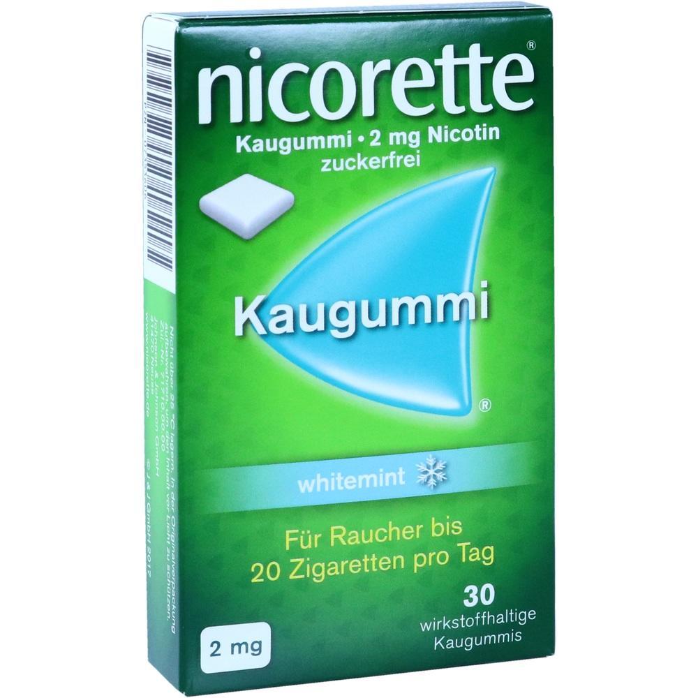 Gr&uuml;ne Packung Nicorette Kaugummi mit 2 mg Nikotin f&uuml;r Raucher.