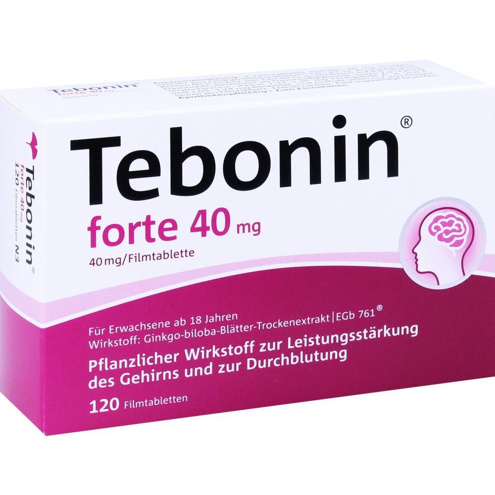 Packung Tebonin forte 40 mg Tabletten zur Unterst&uuml;tzung der Gehirnleistung und Durchblutung.