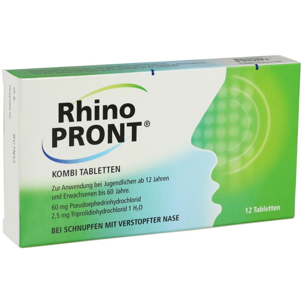 Eine gr&uuml;ne Verpackung mit dem Aufdruck "Rhino PRONT" f&uuml;r Schnupfen.