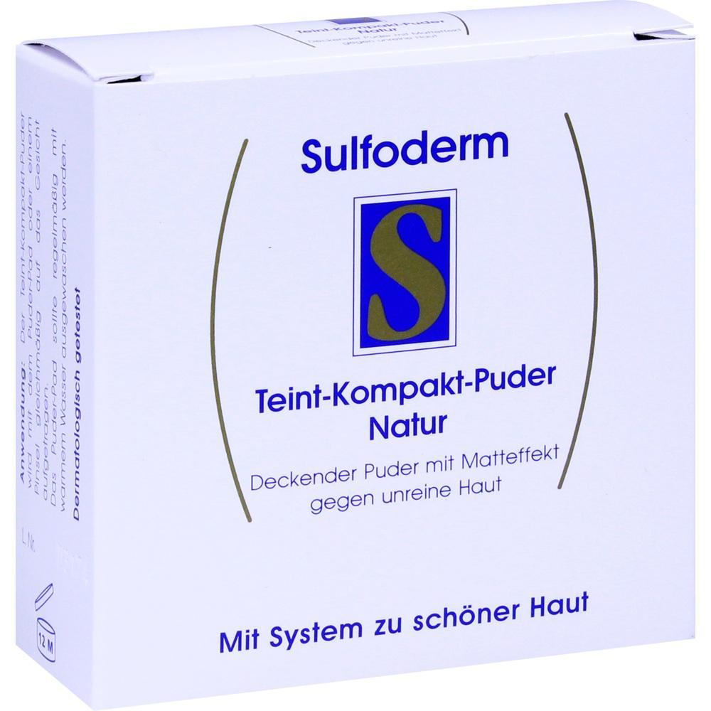 Wei&szlig;e Verpackung eines Teint-Kompakt-Puders von Sulfoderm gegen unreine Haut.