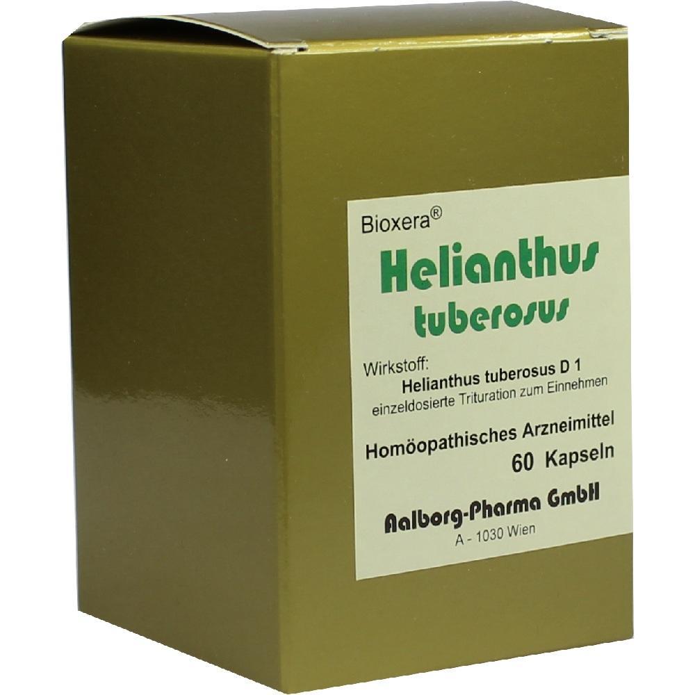 Eine gr&uuml;ne Schachtel mit einem hom&ouml;opathischen Arzneimittel namens Helianthus tuberosus.