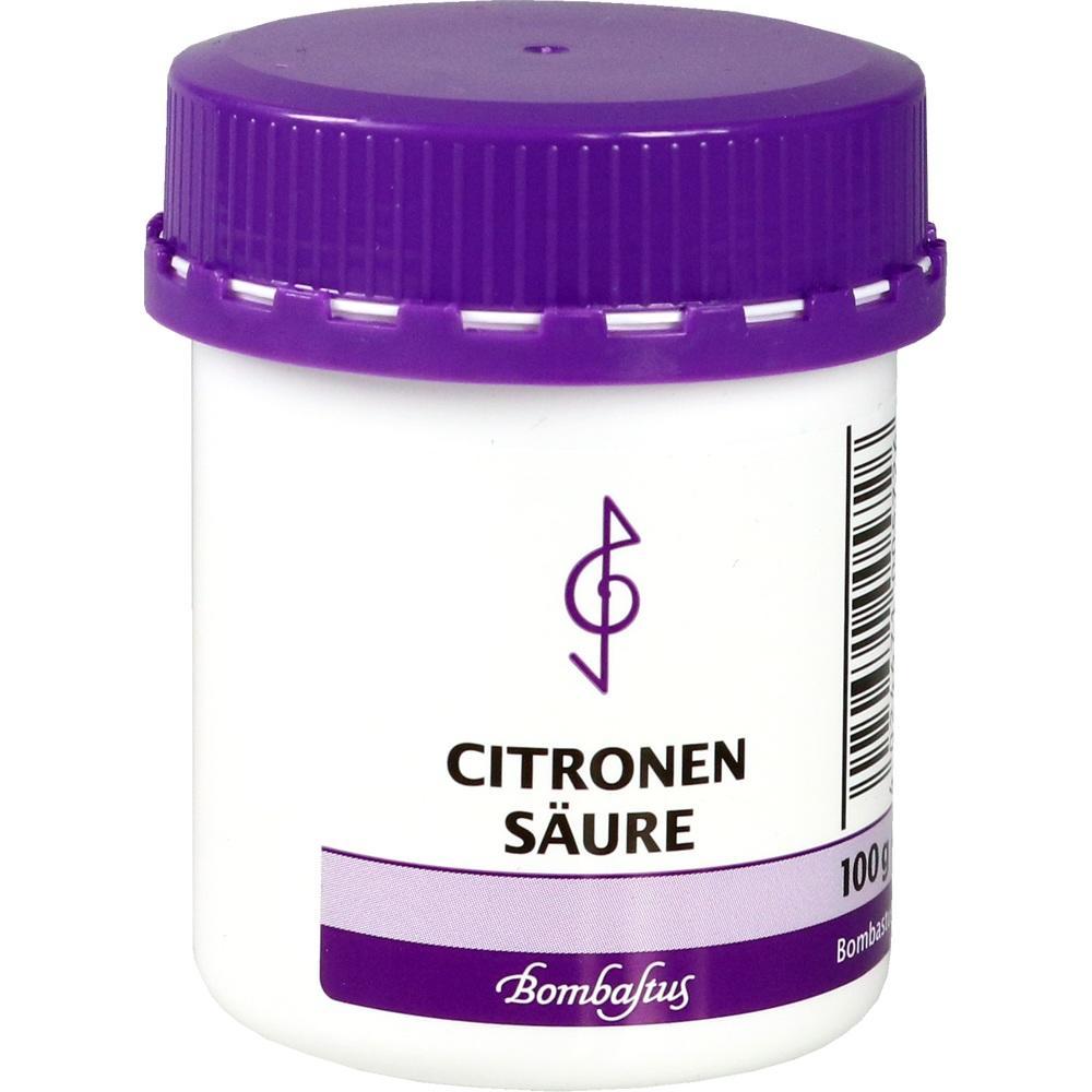 Weißes Gefäß mit lila Deckel, beschriftet mit "Citronensäure".