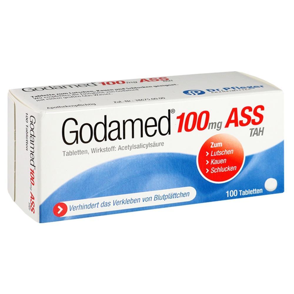 Eine Packung Godamed-Tabletten mit 100 mg Acetylsalicyls&auml;ure.