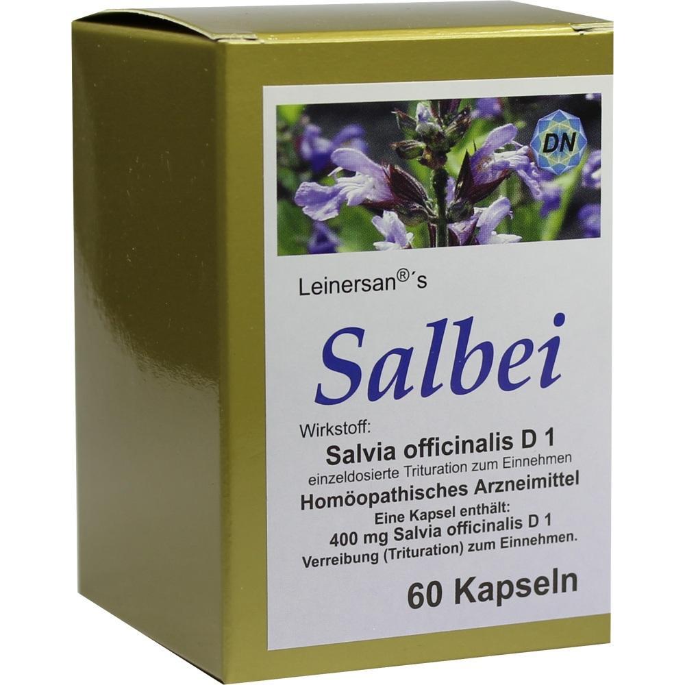Die Schachtel zeigt 60 Kapseln mit dem Wirkstoff Salbei (Salvia officinalis D1).
