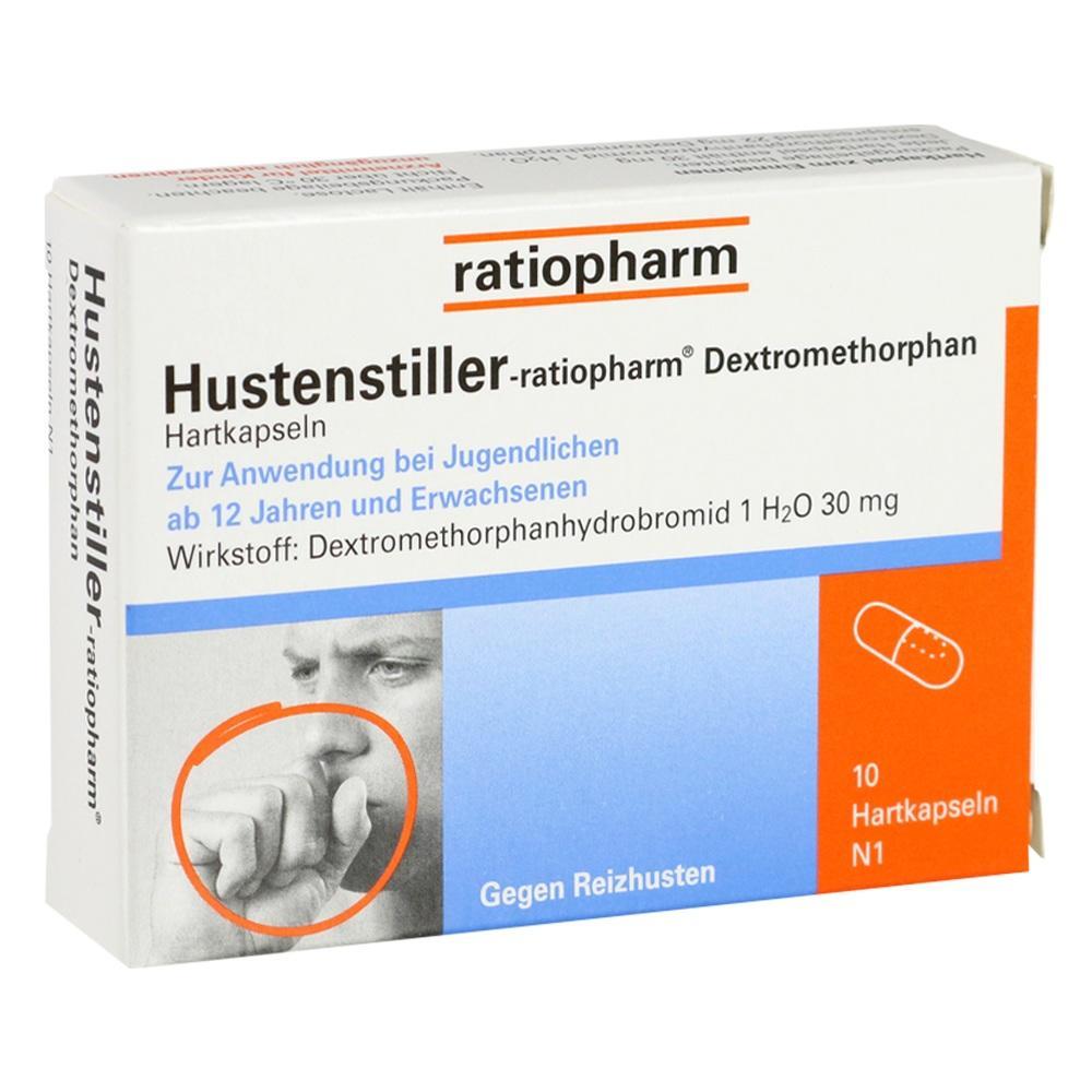 Eine Packung Hustenstiller-Kapseln von Ratiopharm gegen Reizhusten.