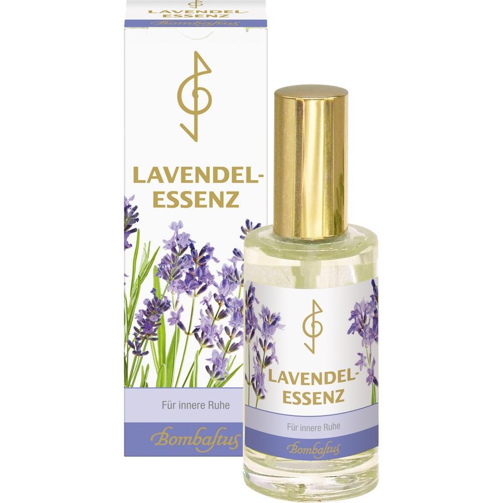 Flasche mit Lavendel-Essenz neben einer passenden Verpackung.