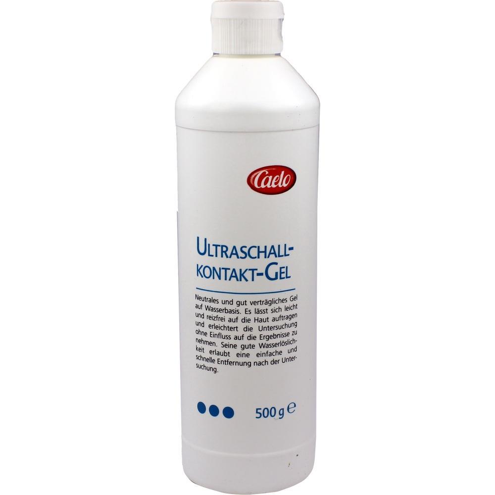 Wei&szlig;e Flasche mit "Ultraschall-Kontakt-Gel" und rotem Logo.