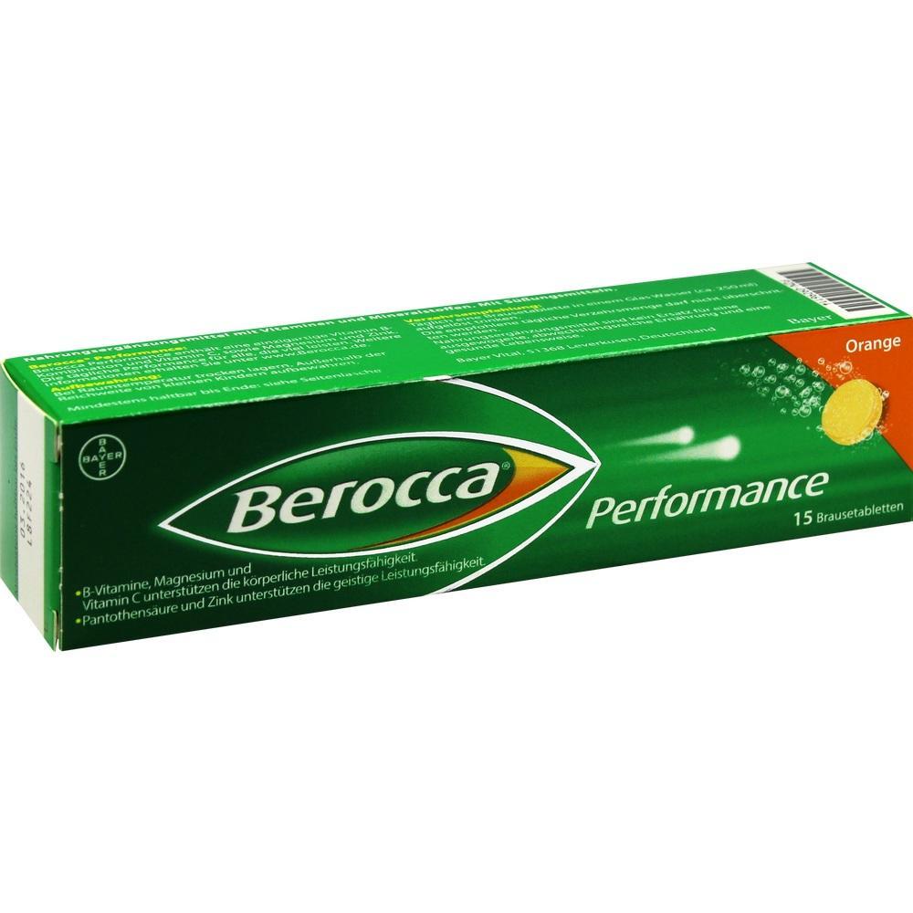 Gr&uuml;ne Verpackung von Brausetabletten mit Vitaminen, 15 St&uuml;ck, Geschmacksrichtung Orange.