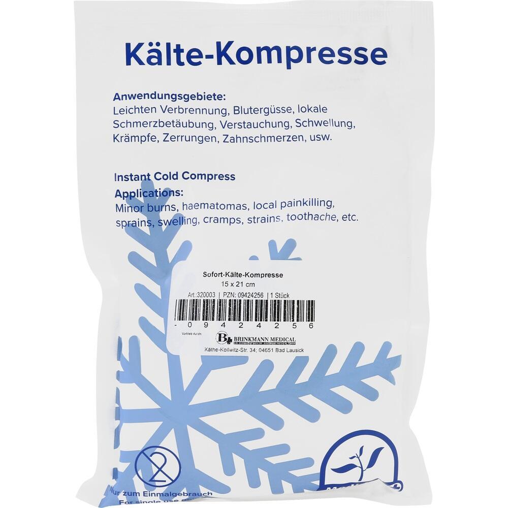 Verpackung einer K&auml;lte-Kompressen f&uuml;r Schmerzen und Schwellungen.
