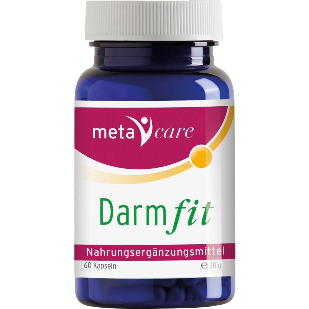 Blaues Fl&auml;schchen mit der Aufschrift "Darmfit" f&uuml;r Nahrungserg&auml;nzungsmittel.