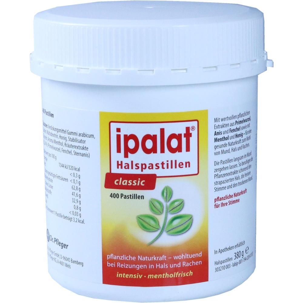Eine Dose mit 400 ipalat Halspastillen classic f&uuml;r Hals und Rachen.