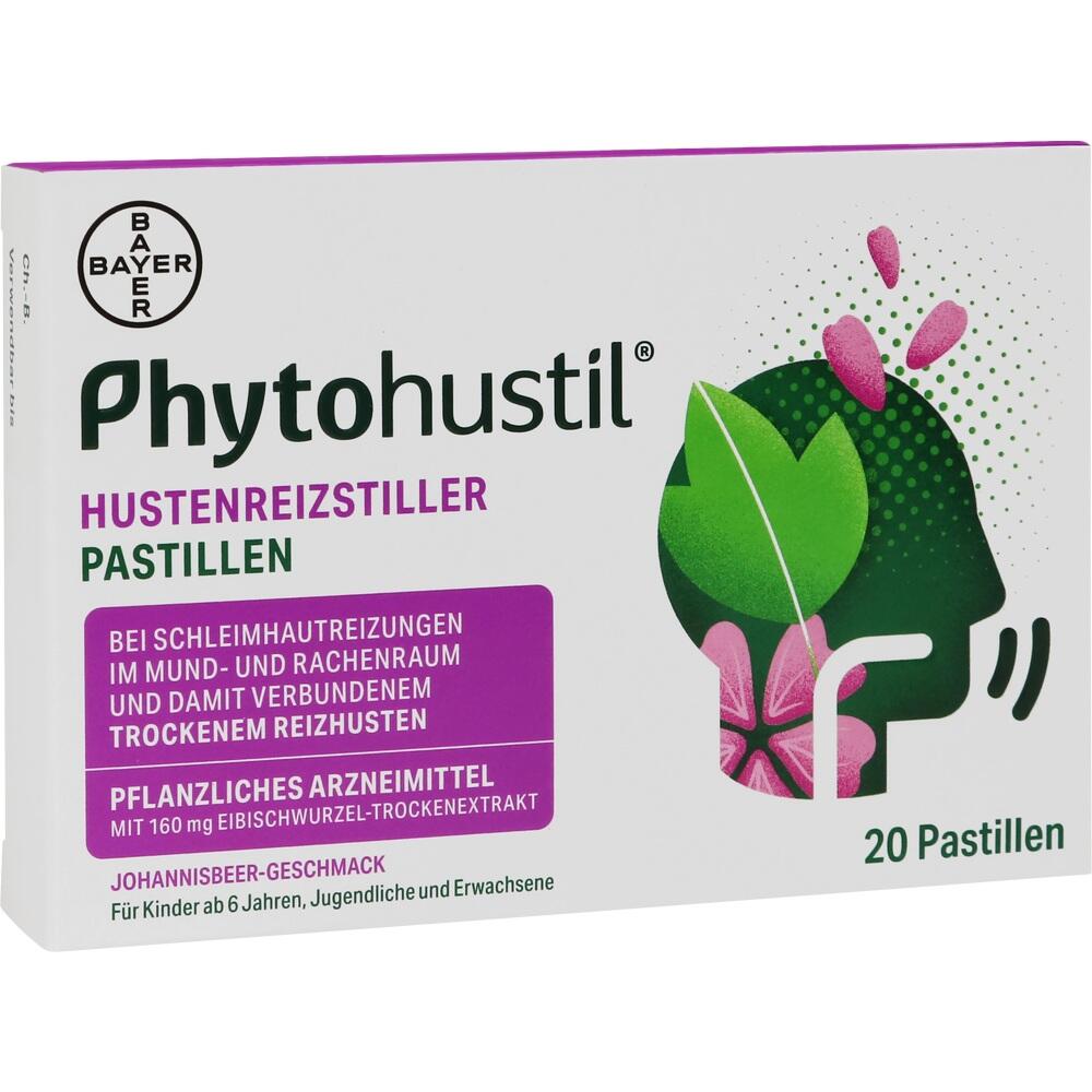 Packung Phytohustil Pastillen gegen Reizhusten mit 20 St&uuml;ck f&uuml;r Erwachsene und Kinder ab 6 Jahren.