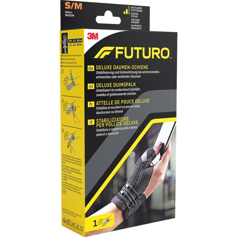 Verpackung der 3M Futuro Deluxe Daumen-Schiene in Gr&ouml;&szlig;e S/M f&uuml;r Stabilisierung des Daumens.