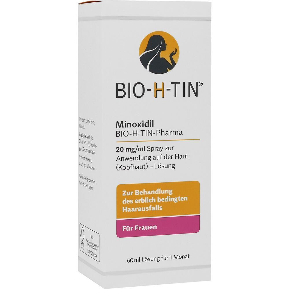 Eine Schachtel Bio-H-Tin Minoxidil Spray f&uuml;r Frauen gegen Haarausfall.