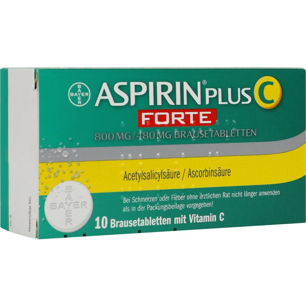 Eine gr&uuml;ne Verpackung von Aspirin Plus C Brausetabletten mit Vitamin C.