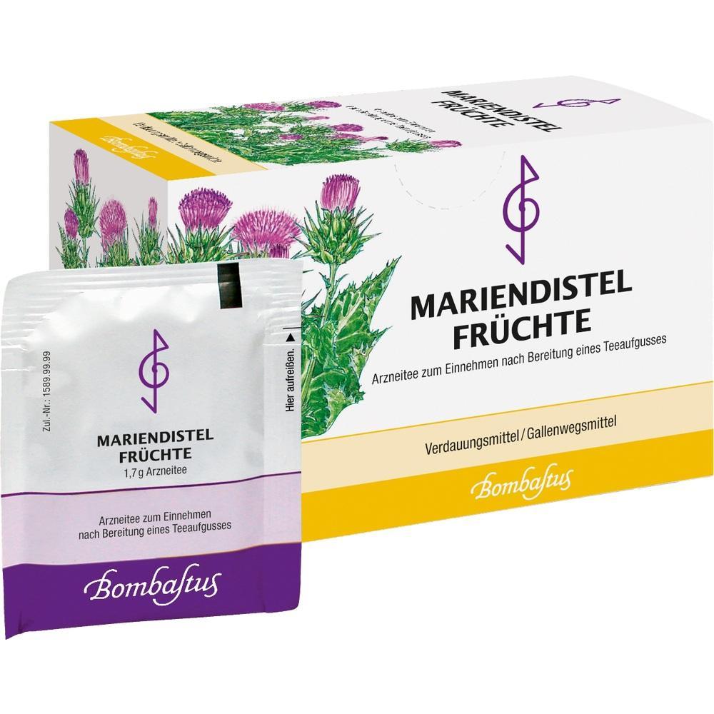 Eine Packung Mariendistel-Tee zur Unterst&uuml;tzung der Verdauung.