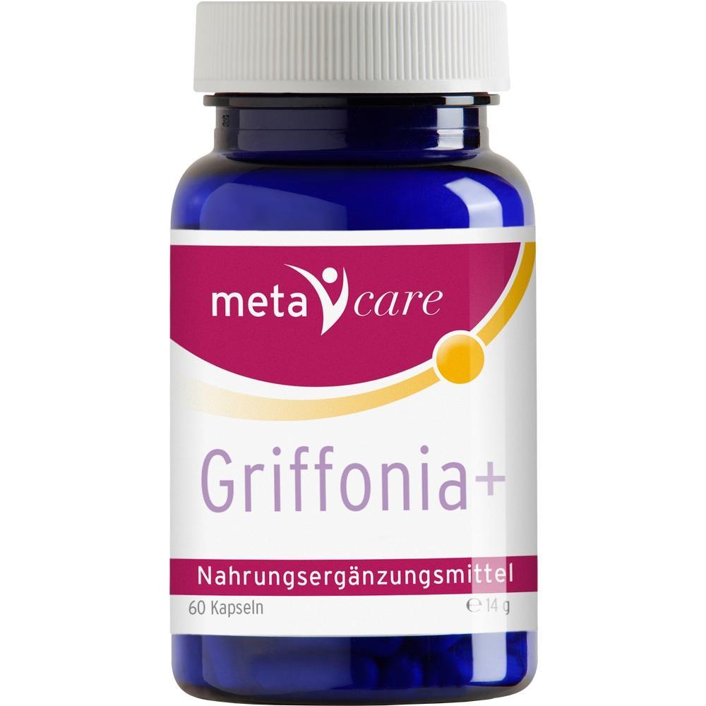 Eine blaue Flasche mit Nahrungserg&auml;nzungsmittel namens Griffonia+.
