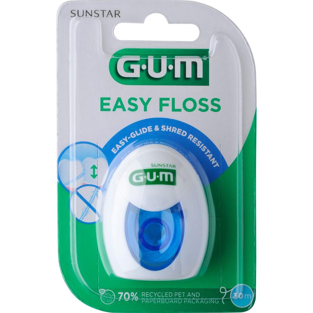 Eine Packung Zahnseide von GUM, leicht gleitend und rei&szlig;fest.