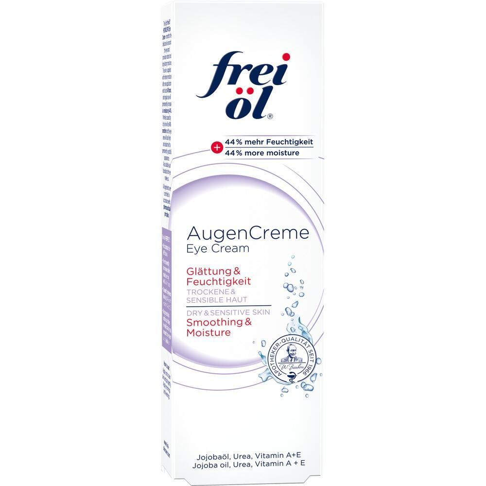 Augencreme-Verpackung mit Informationen zur Feuchtigkeit und Pflege f&uuml;r trockene Haut.