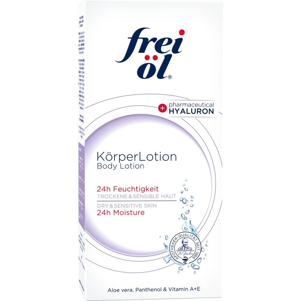 Verpackung von "frei &ouml;l" K&ouml;rperLotion f&uuml;r trockene und sensible Haut.