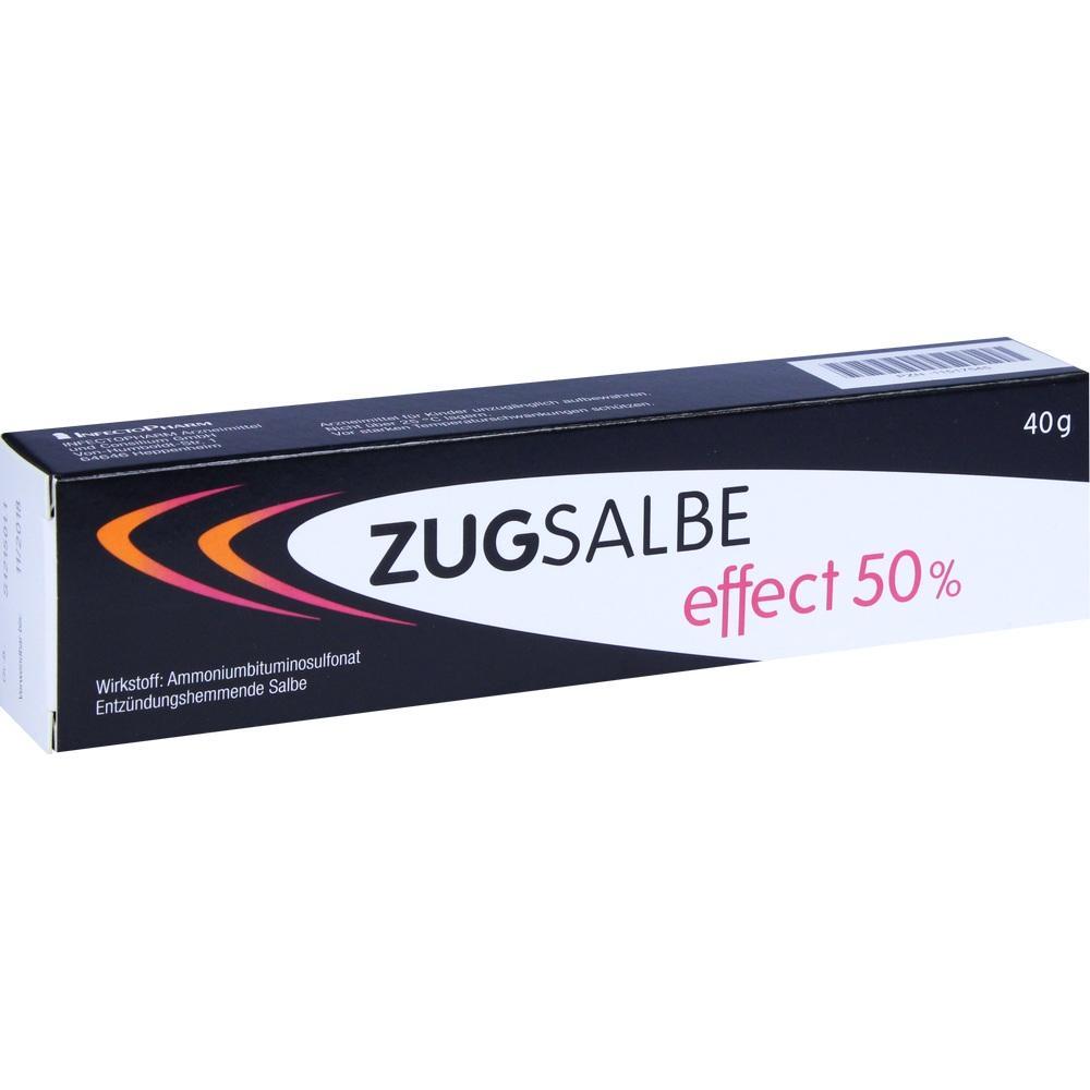 Eine schwarze Verpackung mit der Aufschrift "Zugsalbe effect 50%".