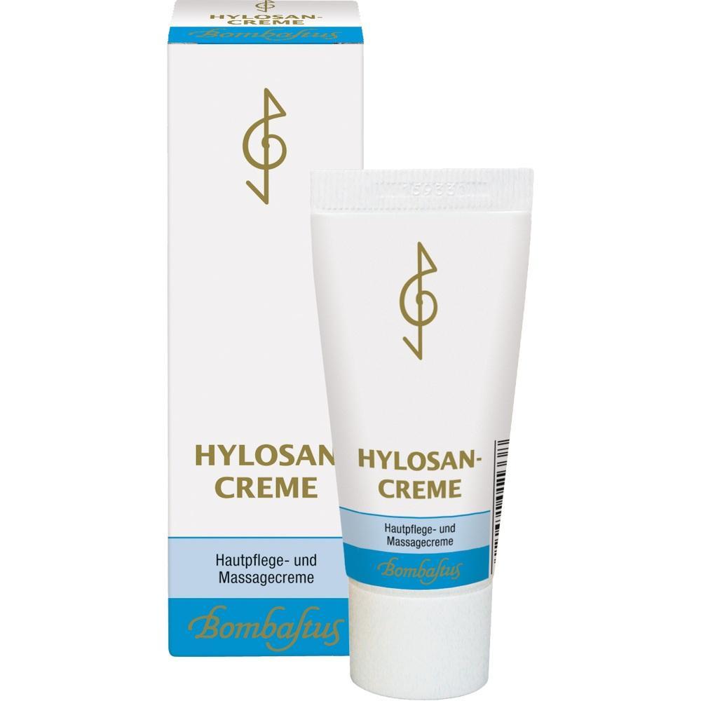 Eine wei&szlig;e Tube mit der Aufschrift "Hylosan-Creme" steht vor ihrer Verpackung.