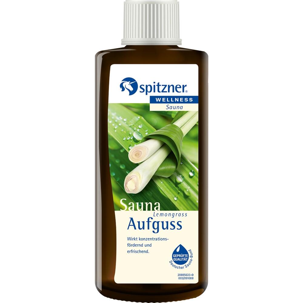 Braune Flasche mit Zitronengras-Saunaaufguss von Spitzner.