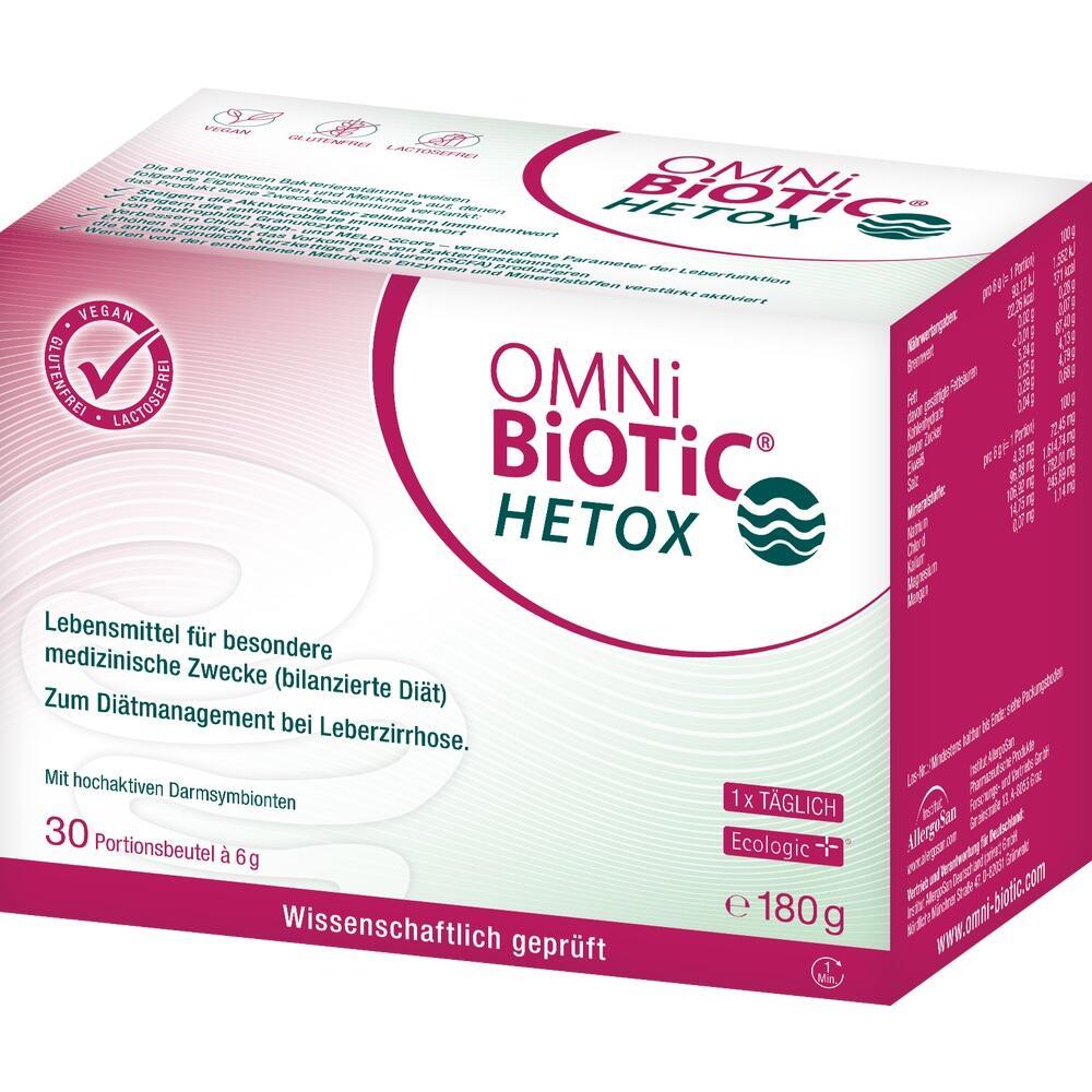 Verpackung von Omni-Biotic Hetox, einem medizinischen Nahrungserg&auml;nzungsmittel.