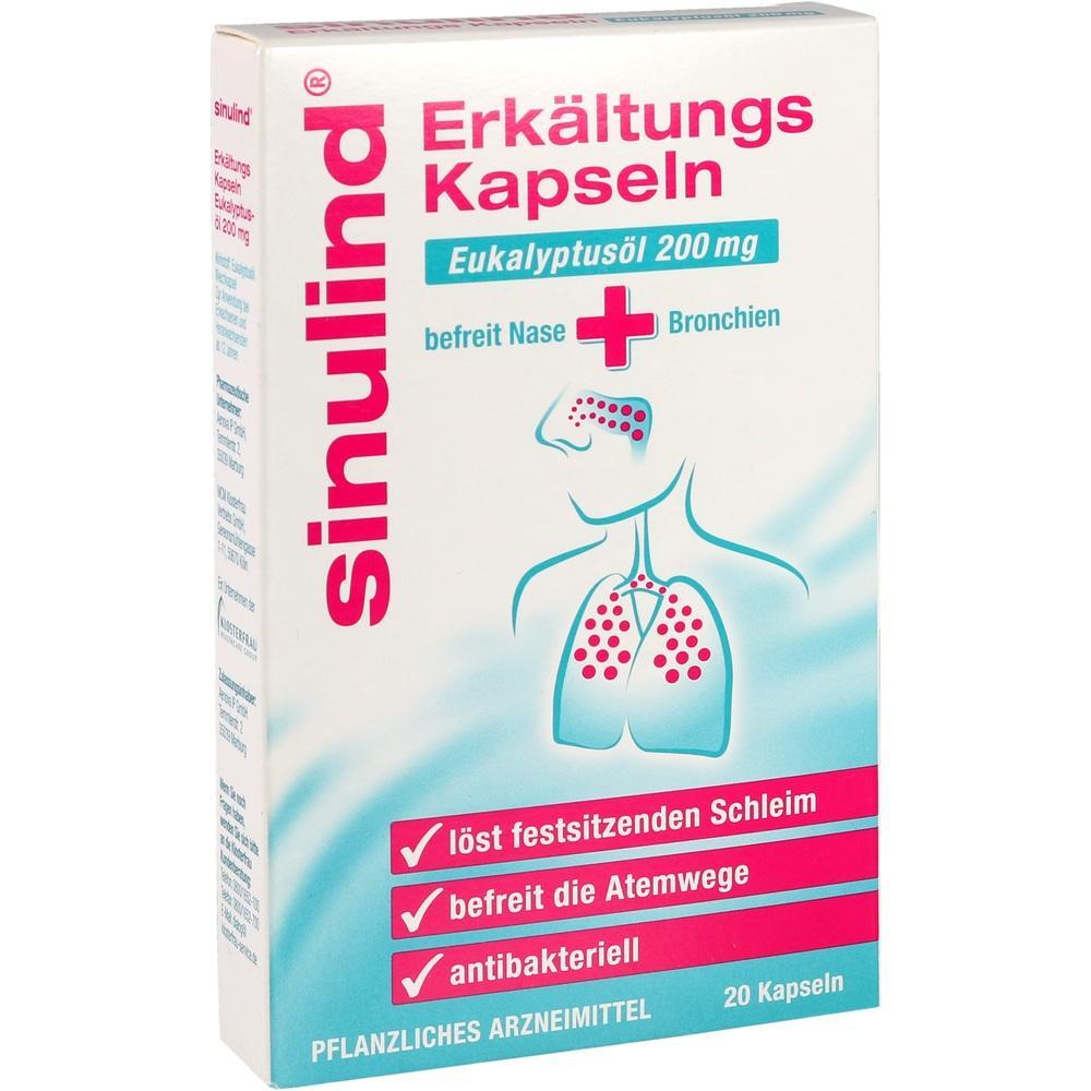 Die Packung zeigt Erk&auml;ltungskapseln mit Eukalyptus&ouml;l, die Atemwege befreien.