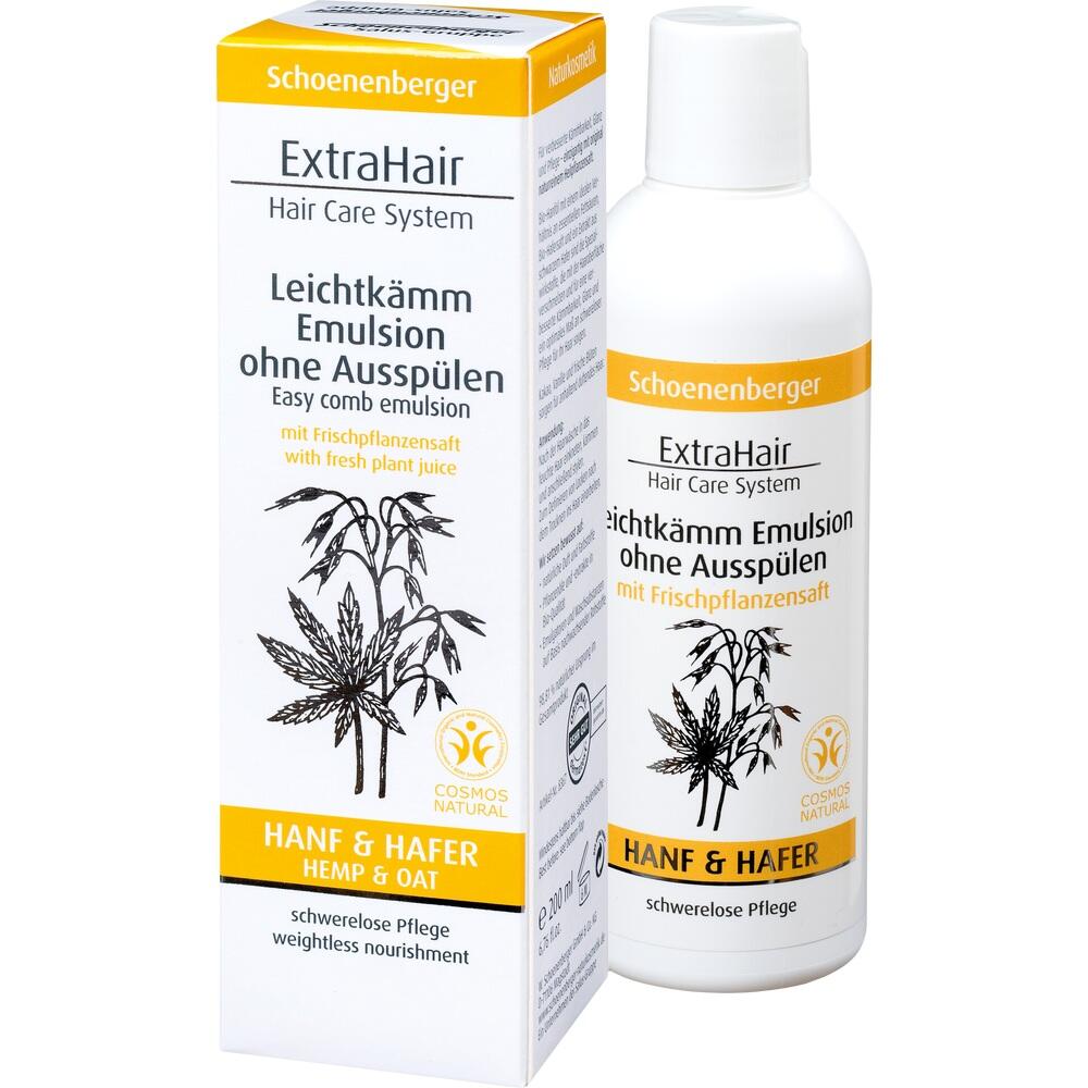 Wei&szlig;e Flasche und Verpackung mit Pflanzenbild und der Aufschrift "Leichtk&auml;mm Emulsion".