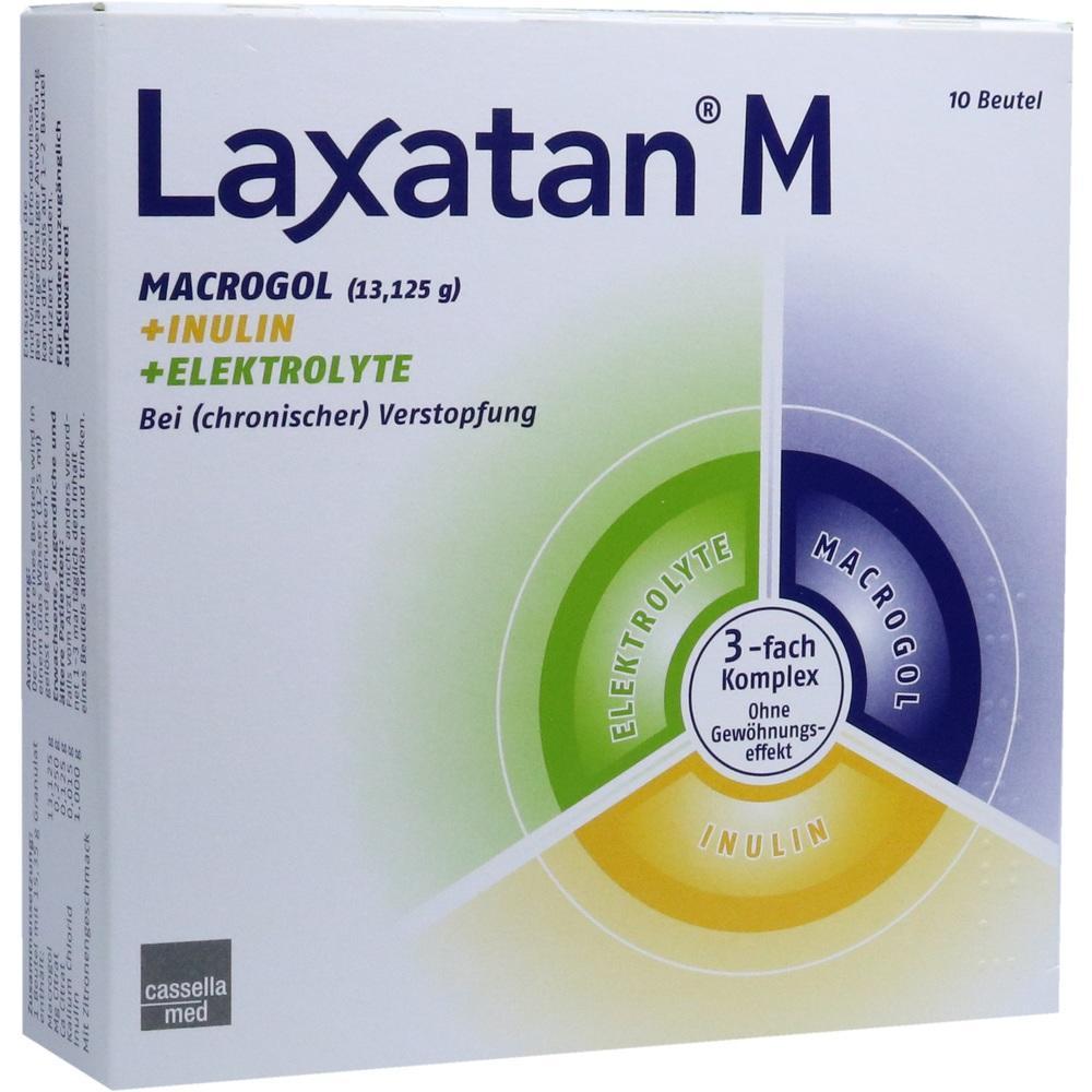 Die Verpackung zeigt ein Abf&uuml;hrmittel namens Laxatan M f&uuml;r chronische Verstopfung.
