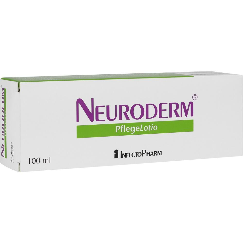 Wei&szlig;e Verpackung von Neuroderm-Pflegelotion mit lila und gr&uuml;ner Schrift.