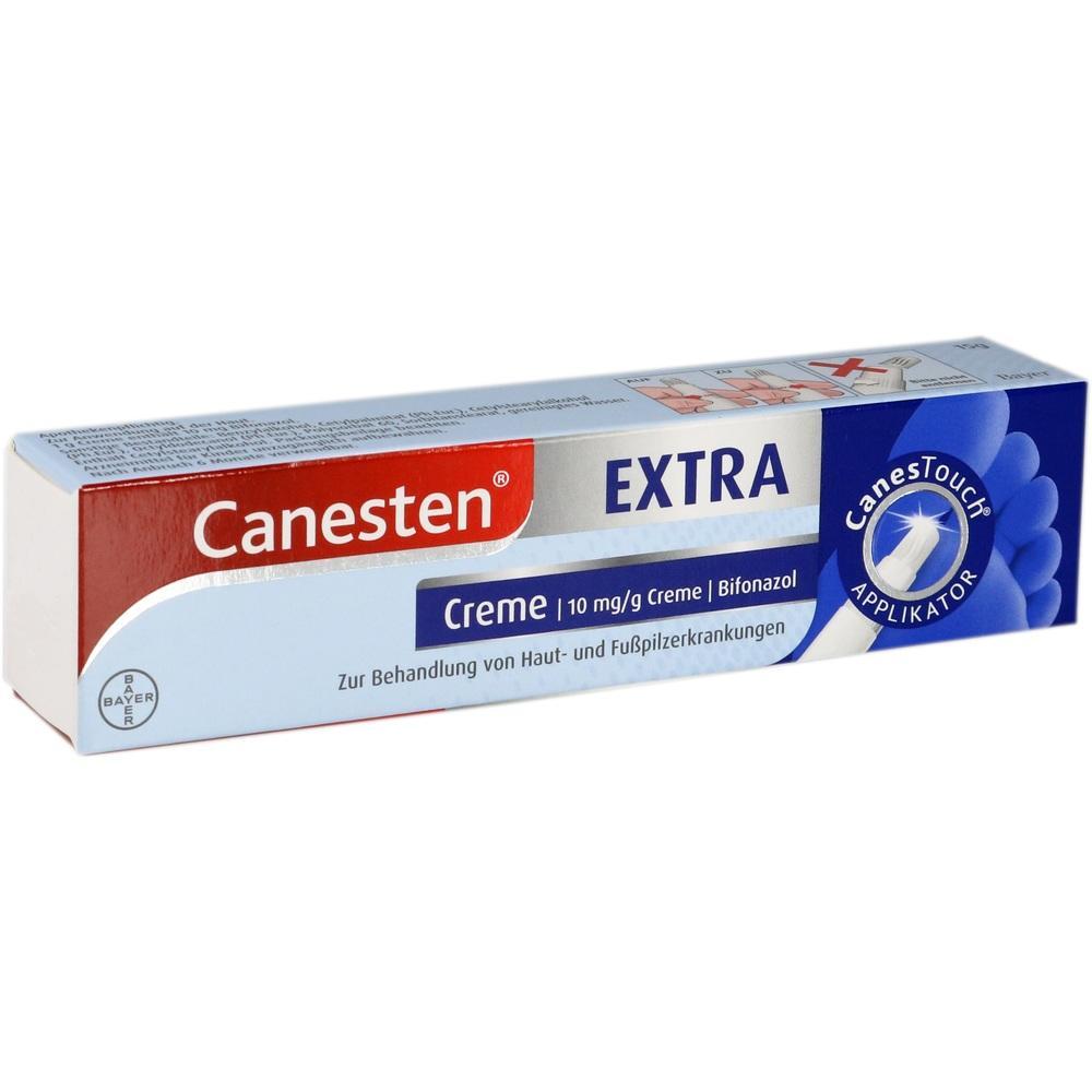 Eine Schachtel mit Canesten Extra Creme gegen Haut- und Fu&szlig;pilzerkrankungen.
