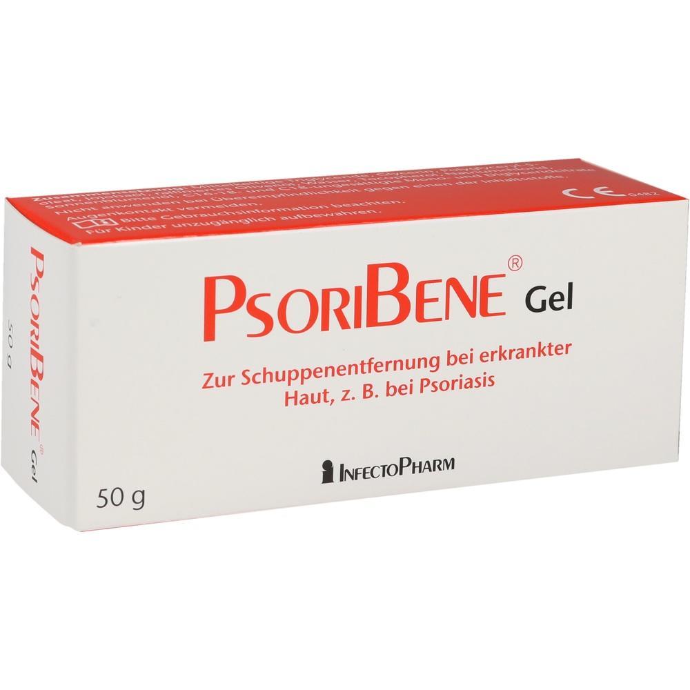 Eine Packung mit PsoriBene Gel zur Schuppenentfernung bei Hauterkrankungen.