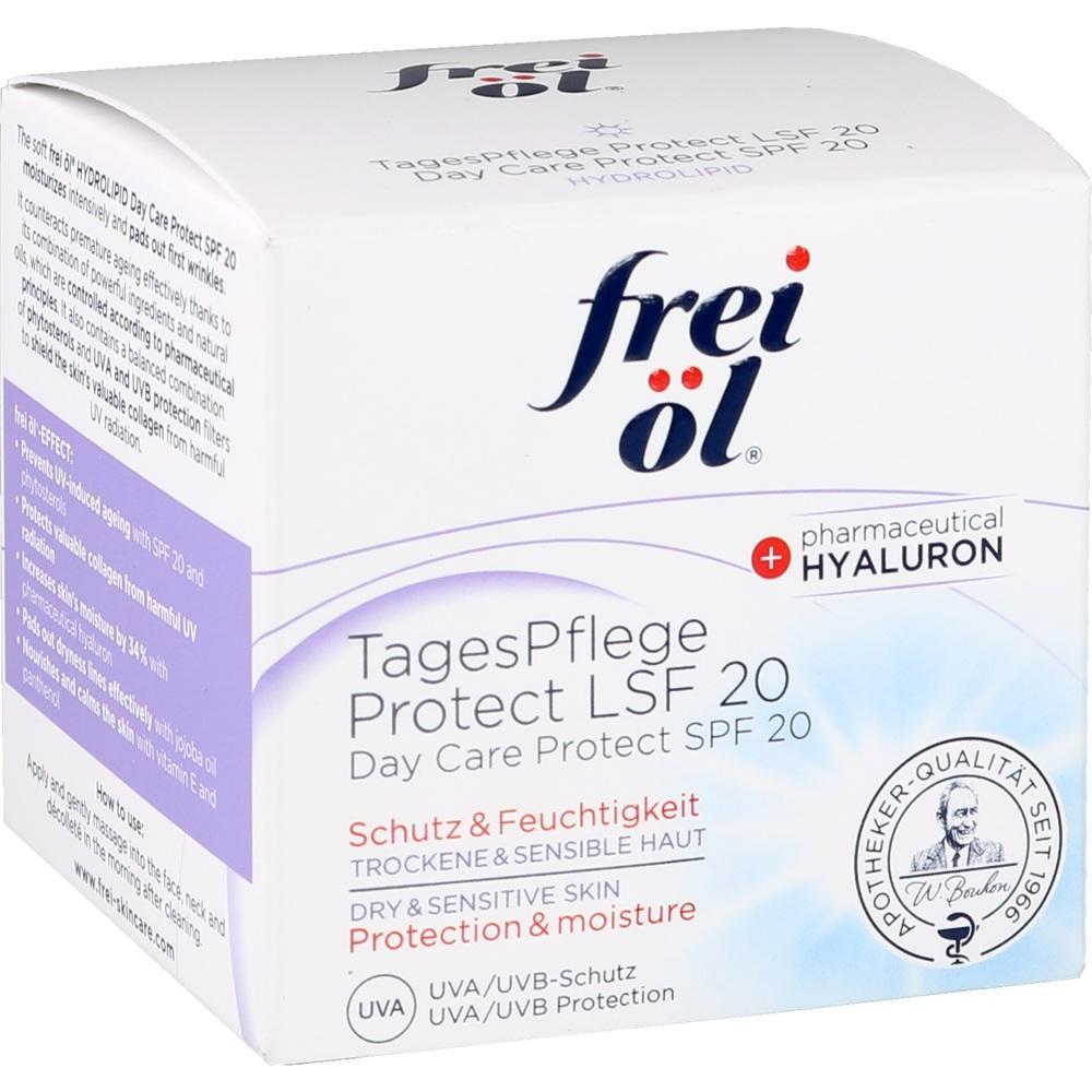 Wei&szlig;e Verpackung von Tagespflegecreme mit LSF 20 f&uuml;r trockene und sensible Haut.