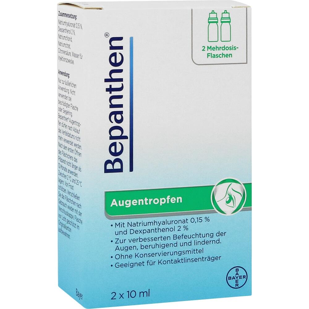 Eine Packung Bepanthen Augentropfen mit zwei Flaschen &agrave; 10 ml.